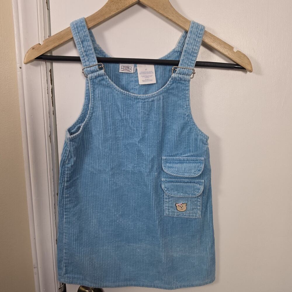 Arizona Girl Blue Cotton Corduroy Overall Jumper Dress 4T Vintage Y2K Bear